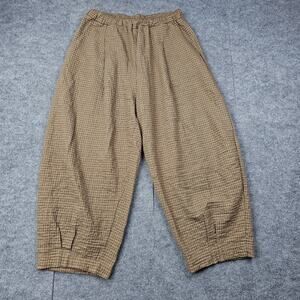 Mama B Pants Womens Large Brown Check Trouser Pull On Academia Lagenlook Classic